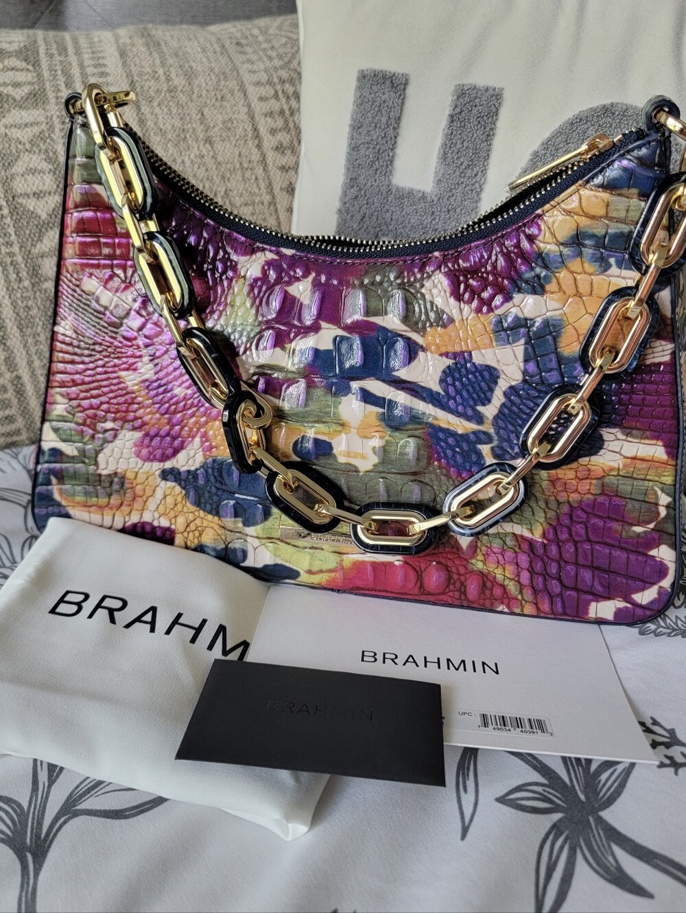 Brahmin Mod Esme Wildfire Melbourne Leather Shoulder Bag With Chain Strap NWT